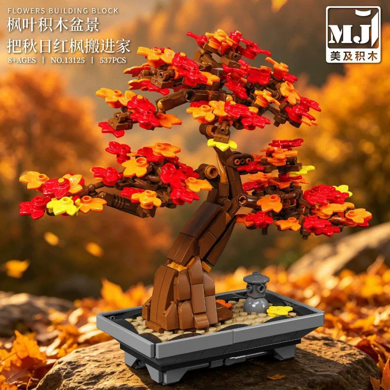 Potted Plant MOC Maple Leaf Bonsai Model Building Blocks Set 537PCS DIY Home Desktop Decoration Toys Birthday Gift