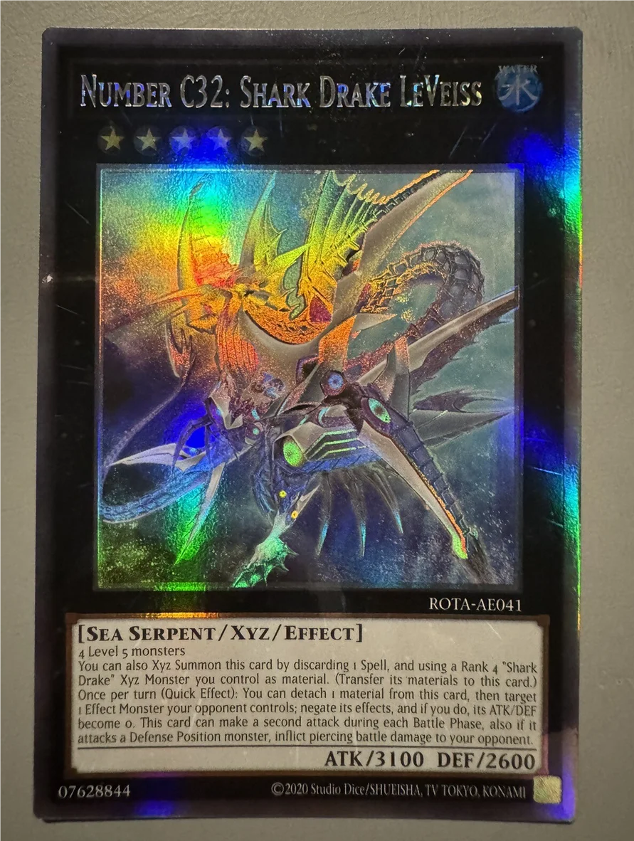 yugioh-konami-duel-monsters-rota-ae041-number-c32-shark-drake-leveiss-holographic-ghost-rare-asian-english-collection-mint-card