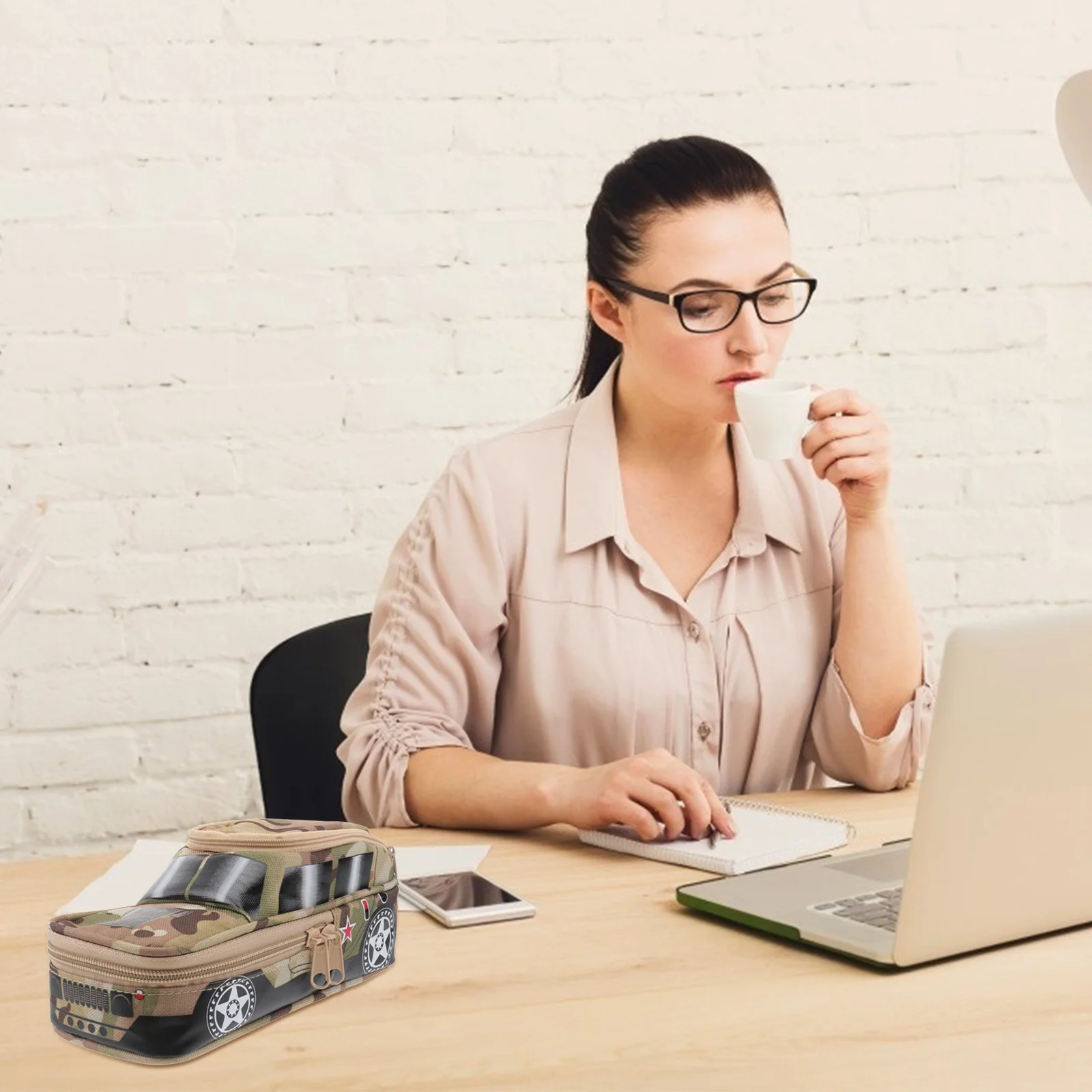 

Pencil Case Off-Road Vehicle Style Yellow Pattern Nylon Smooth Zipper Lock Kids Student Stationery Organizer