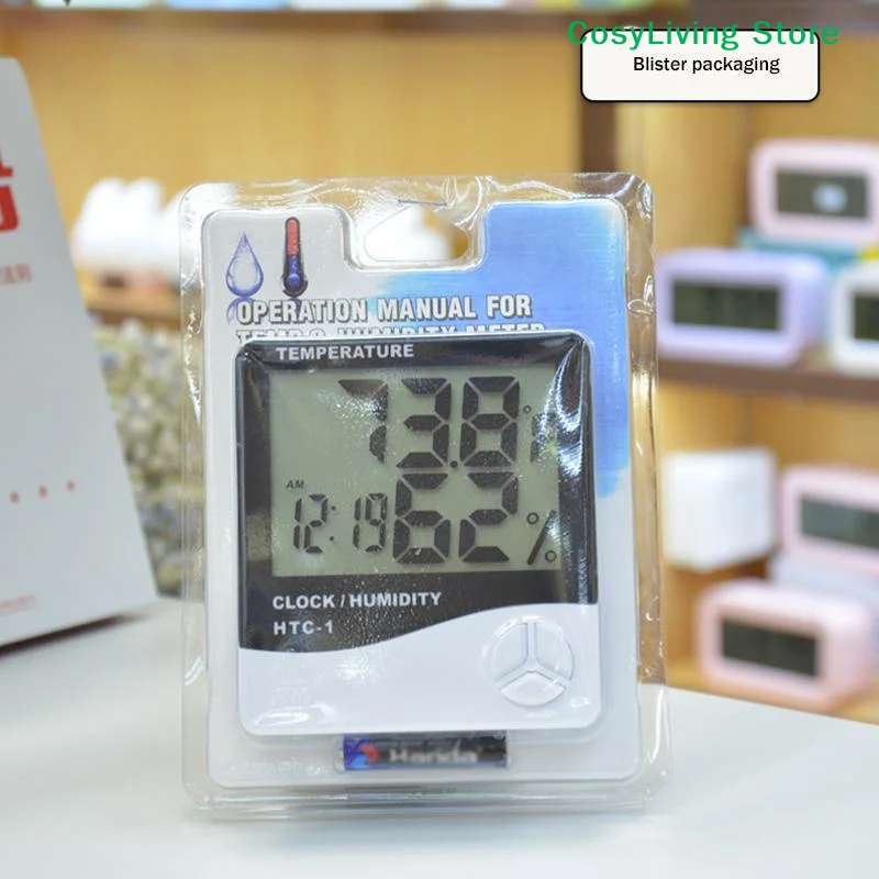 [CL]White Hygrometer Weather Station With Clock LCD Digital Temperature Humidity Meter HTC-1 Home Indoor Outdoor[CL]