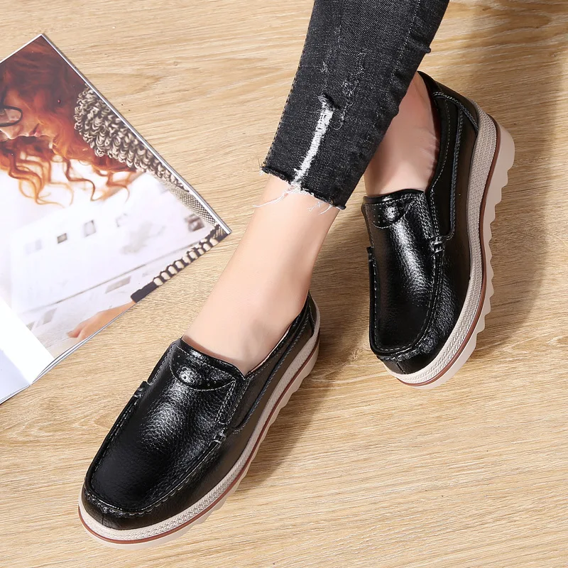 2023 Spring and Autumn and Winter Women Flats Platform Loafers Ladies Leather Comfort Wedge Moccasins Orthopedic  Casual Shoes