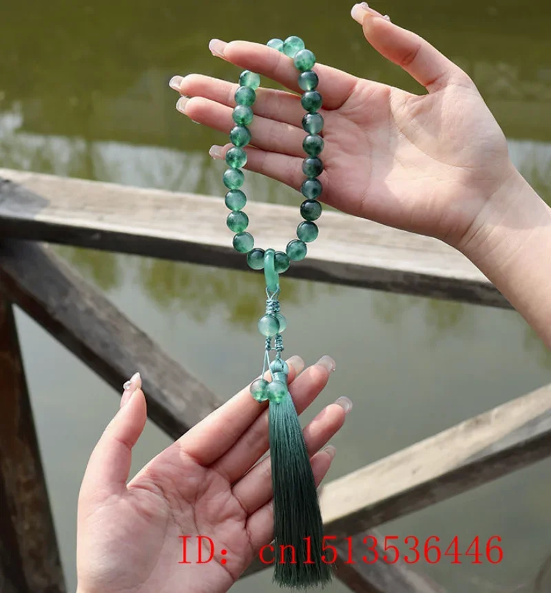 Green Jade Stone 12mm Beads Tassel Bracelet Necklace Tibetan Buddhist Mala Buddha Charm Rosary Yoga Men Woman Jewelry Customized images - 6