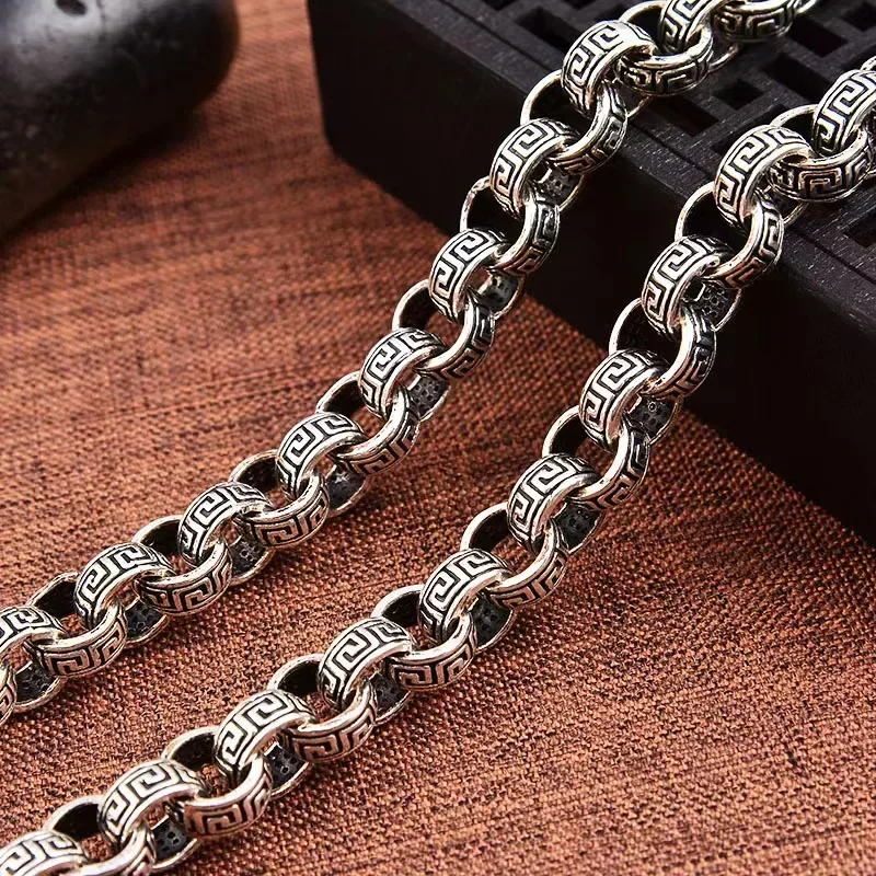 

Vintage Gothic Men Punk S925 Sterling Silver Fret Pattern Chockers Chain Necklace for Male Hip Hop Party Jewelry Accessories