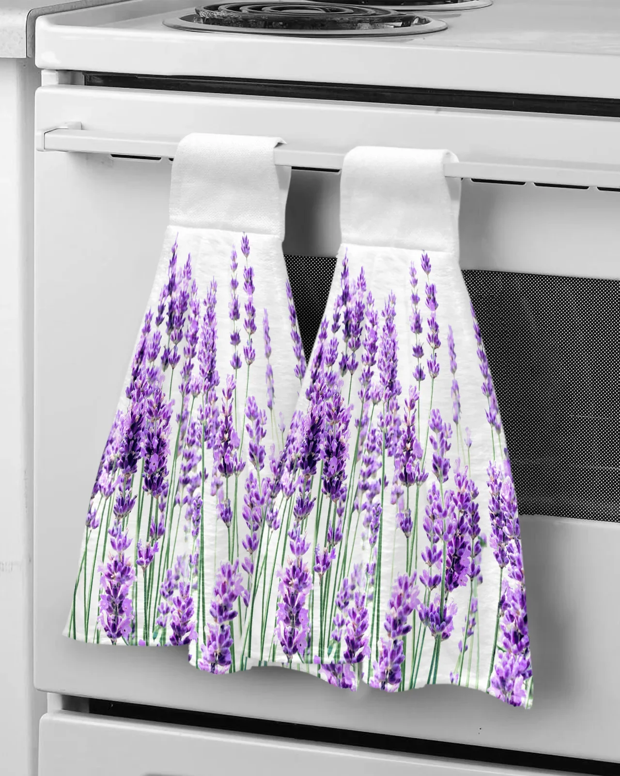 Lavender Plant Flowers Purple White Hand Towel Soft Wipe Dishcloths Hanging Absorbent Cloth Kitchen Tools Bathroom Accessories