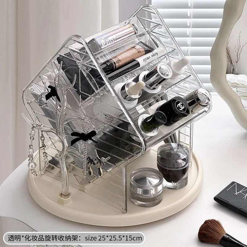 

Вращающийся органайзер для косметики, настольный органайзер для туалетного столика, подставка для помады и кистей для макияжа, многофункциональная подставка для украшений
