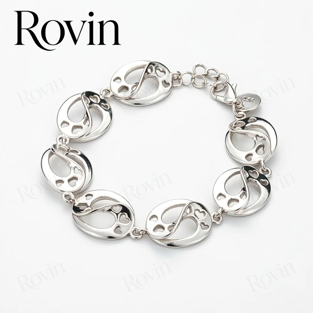 Exquisite 18K Gold 8-Inch Openwork Heart and Oval Link Bracelet for Women – Stylish Jewelry Gift for Weddings and Parties
