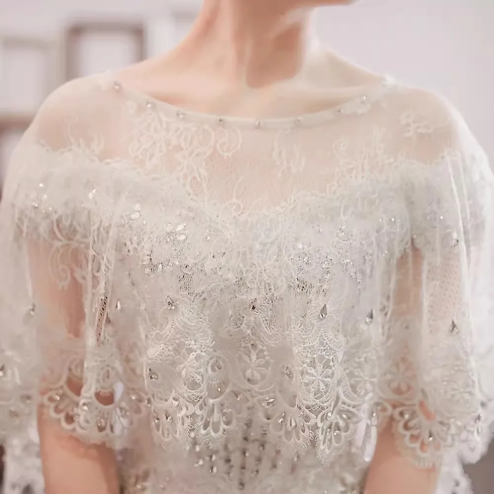 

WW27 Wedding Dress Accessories Bride Wedding Shawl Jacket Lace Shawl Spring Summer Tulle Cloak Style