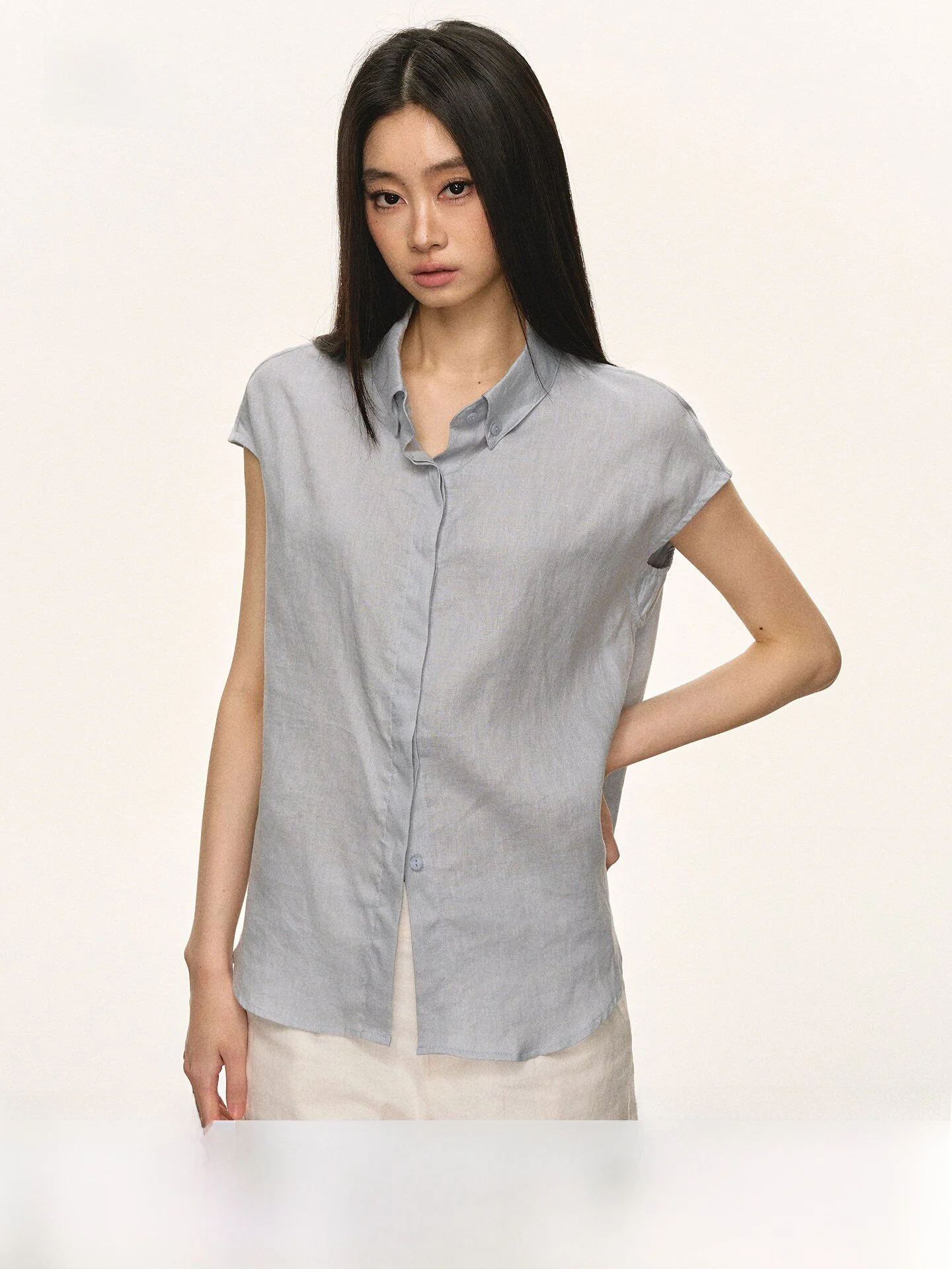 

Anna Aneae00 Women's Linen irt Summer Ele Collar Blue Svel Top Trendy Commute Sle Loose Fit ort Sve