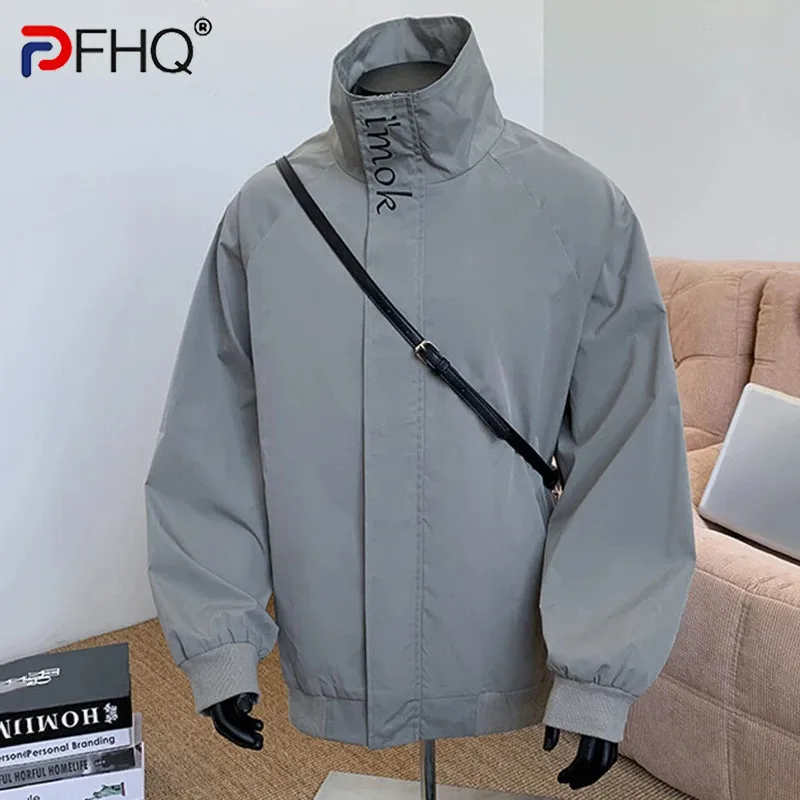 PFHQ Letter Embroidery Men's Jacket Stand Collar Spring Trendy Contrast Color Loose Male Outdoor Coats Personalized 2025 21E1010