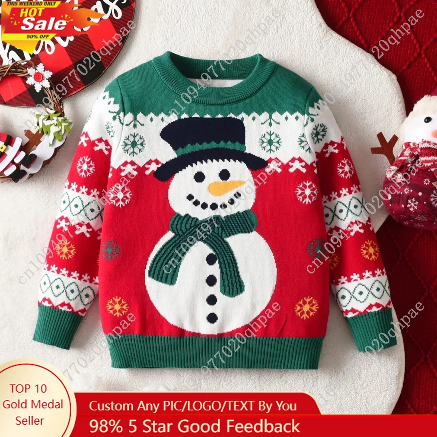 

Boys and girls Christmas snowman sweater long sleeved pullover suitable for parties, daily life, spring, autumn, winter