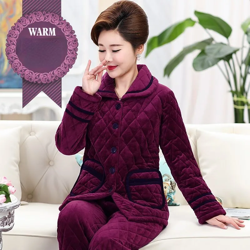 2023 New Winter Coral Fleece Pajamas Women Thickened Fleece Loungewear Warm Triple Layer Sleepwear Flannel Cotton Loungewear Set