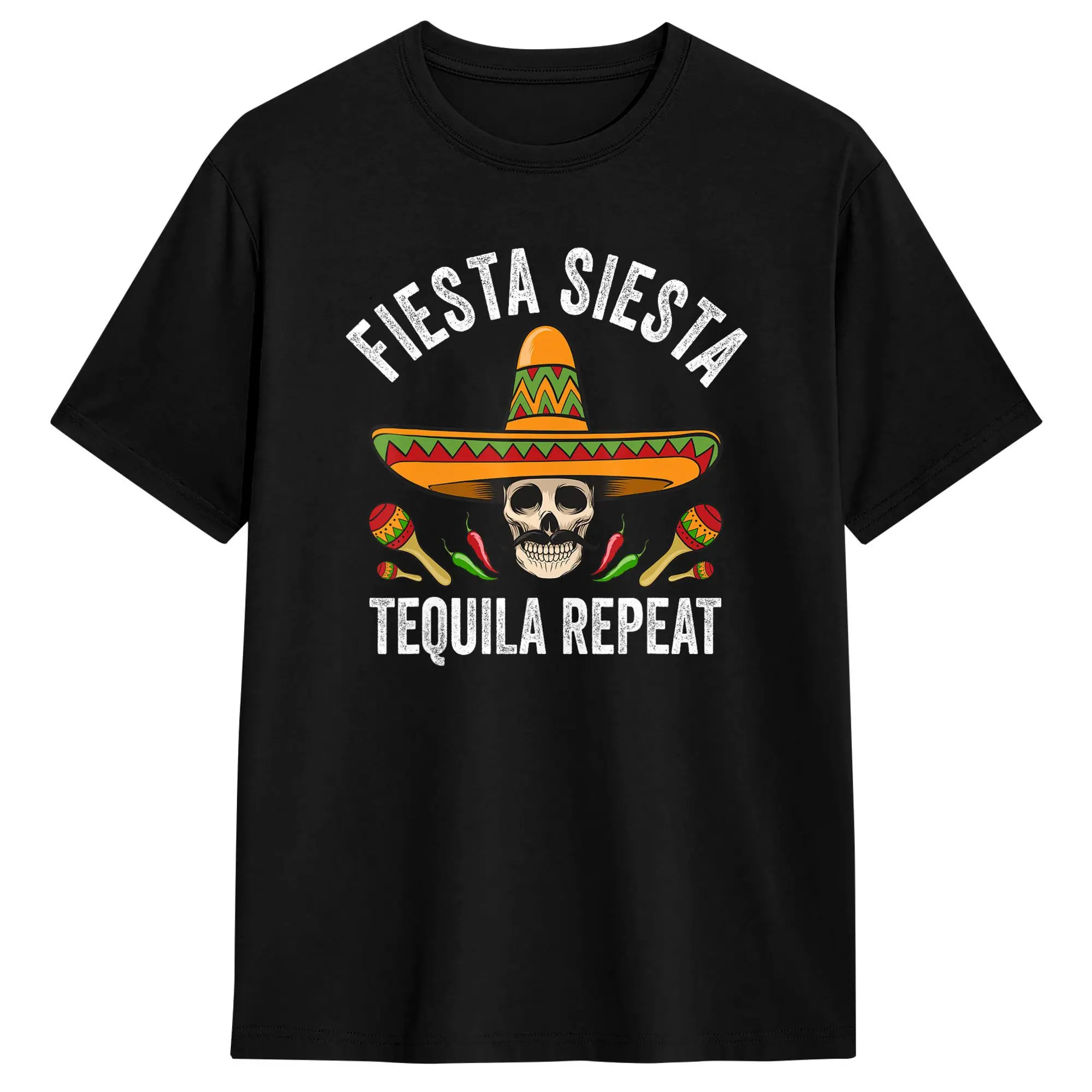 T-shirt Fiesta Siesta Tequila Repeat, Streetwear d'été, T-shirt Hip Hop en coton pour hommes, haut décontracté