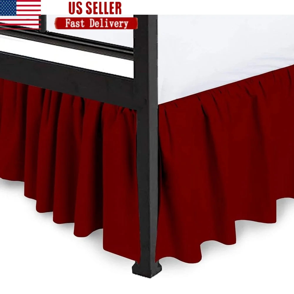 

Ruffled Bed Skirt King Microfiber 18 Inch Drop Split Corners Dust Ruffle Wrinkle Free Hotel Quality Soft Smooth Elegant