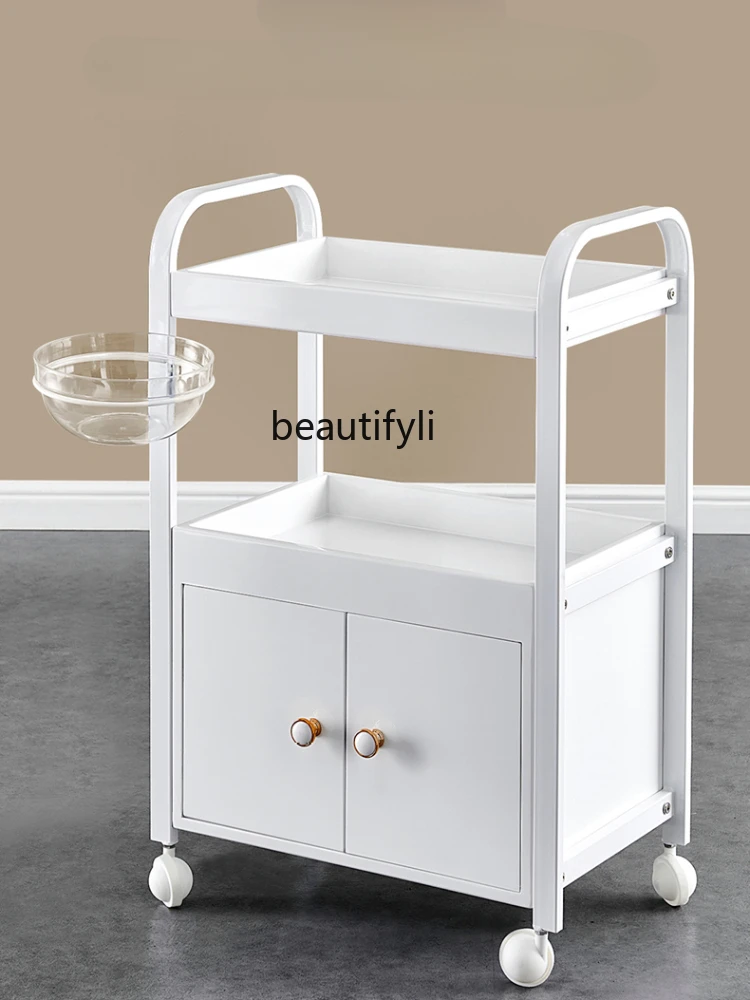 High-End Beauty Car Wooden Trolley Simple and Light Luxury Nail Storage Rack