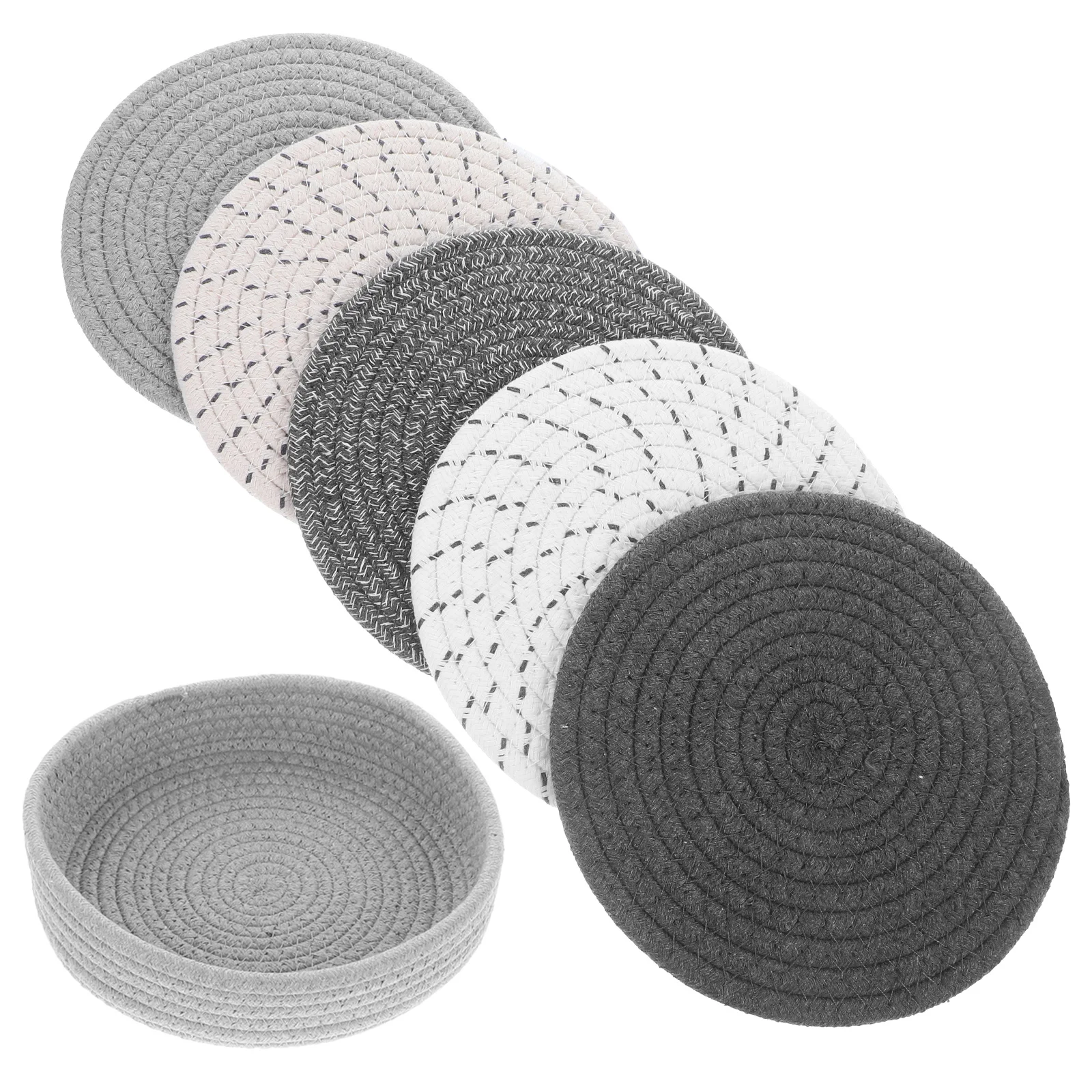 

1 set Heat-Resistant Round Braided Placemat Set Woven Coasters For Tabletop Drink Protection Rustic Farmhouse Coffee Cup Mats
