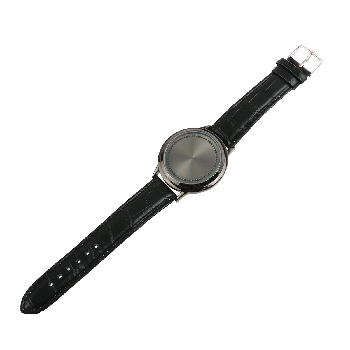 

1PC Touch Control LED Watch Black PU Band Alloy Case Energy Saving Round Dial Quartz Wristwatch Daily Use