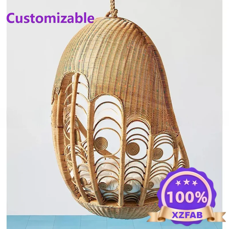 Factory Direct 2026 ins peacock hanging chair indoor hanging basket rattan living room rocking chair adult homestay designer
