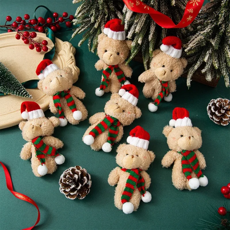 16cm Kawaii Plush Bear Doll Christmas Tree Pendant Soft Mini Bear Toy Cute Plush Bear Kids Christmas Gift Xmas Children's Toys