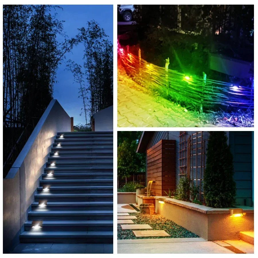 4Pcs Solar Stair Lights Outdoor LED Fence Light Garden Lamp Waterproof For Staircase Yard Patio Railing Pathway Night Lighting