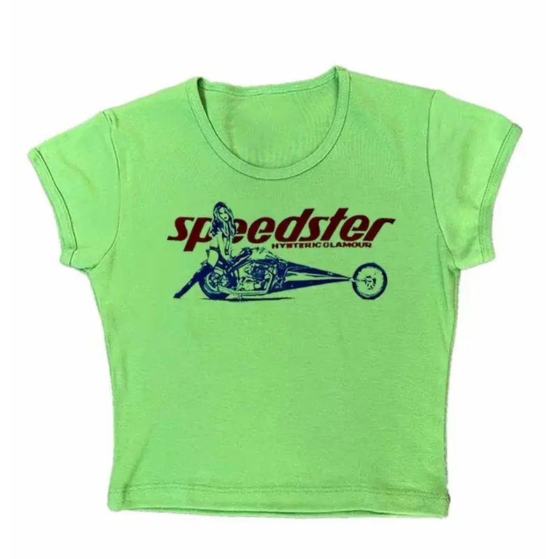 Y2k Frauen Baby T-Shirt Streetwear Biker Mädchen Vintage mädchen haften Brief Ernte Sommer Punk lässig Müll Basic Goth weiß schlank T-Shirt Emo