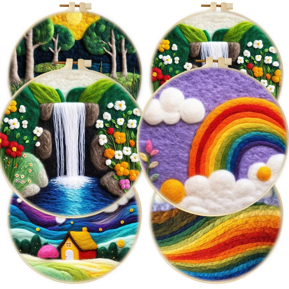 

Waterfall Landscape Wool Felting Painting DIY Frame Wool Embroidery Kit Funny Wool Needle Felt Picture Kit Craft Painting Gift