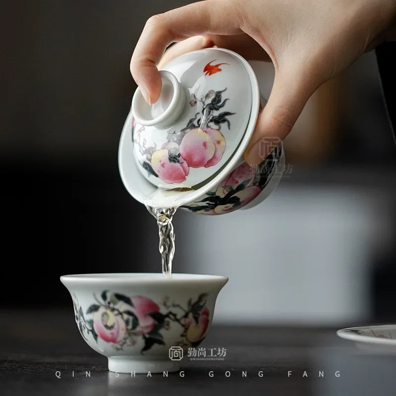 Jingdezhen Antique Blue and White Ceramic Cover Bowl Retro Kung Fu Tea Set Household Not Hot Tea Bowl Hand Grab Bowl Decoration