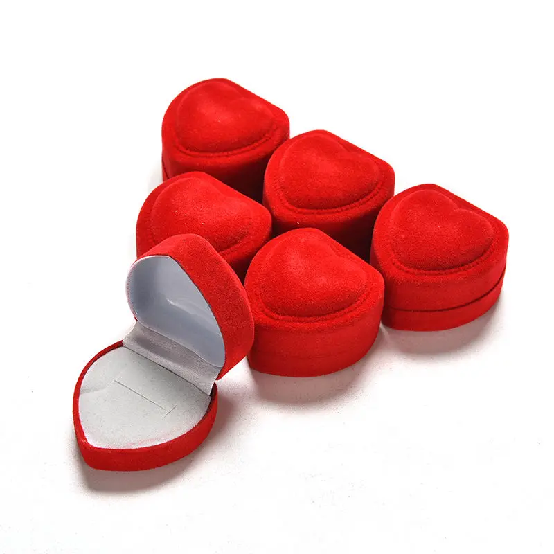 1Pcs Mini Cute Red Carrying Foldable Case Display Jewelry Box Packaging Durable Red Heart Shaped Lid Open Velvet Ring Box