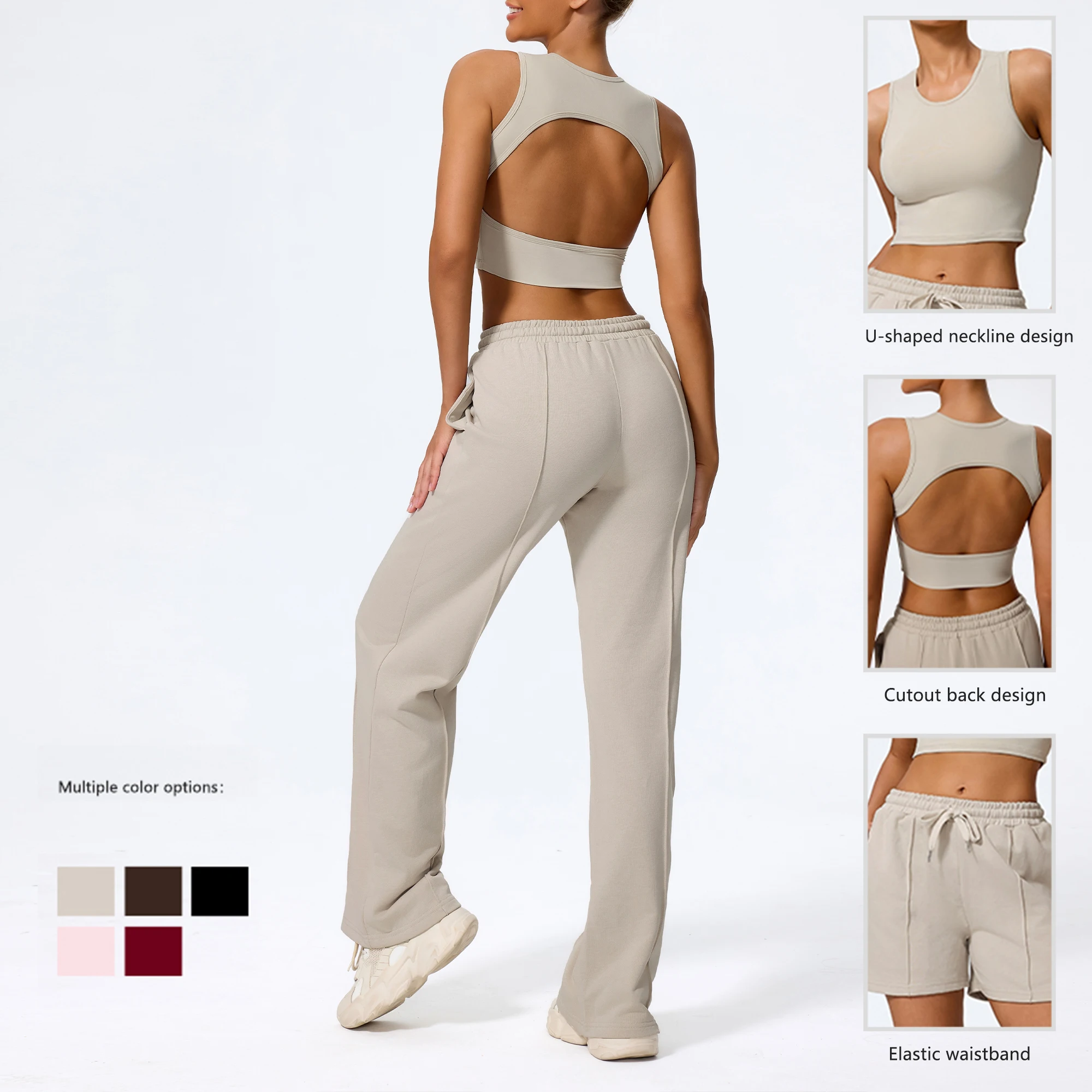 Hearuisavy Fitness Set 2Pcs Women's Sports Vest Shockproof Breathable Yoga Tops Outdoor Running Workout Yoga Sweatpants Female