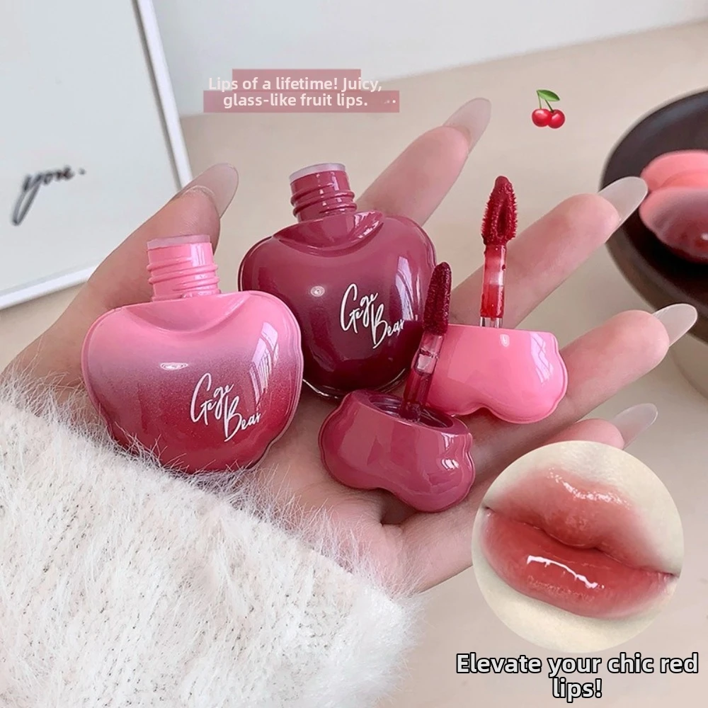 New Love Shape Lip Stain Rose Red Non-Sticky Lip Gloss Long-Lasting Mirror Finish 2-in-1 Lip Tint For Women