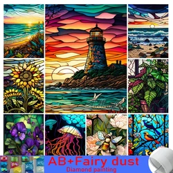 Diy 5D 120 colors AB Fairy Dust Diamond Painting Sale Stained Glass Lighthouse Full Mosaic Drill Embroidery Picture Flowers