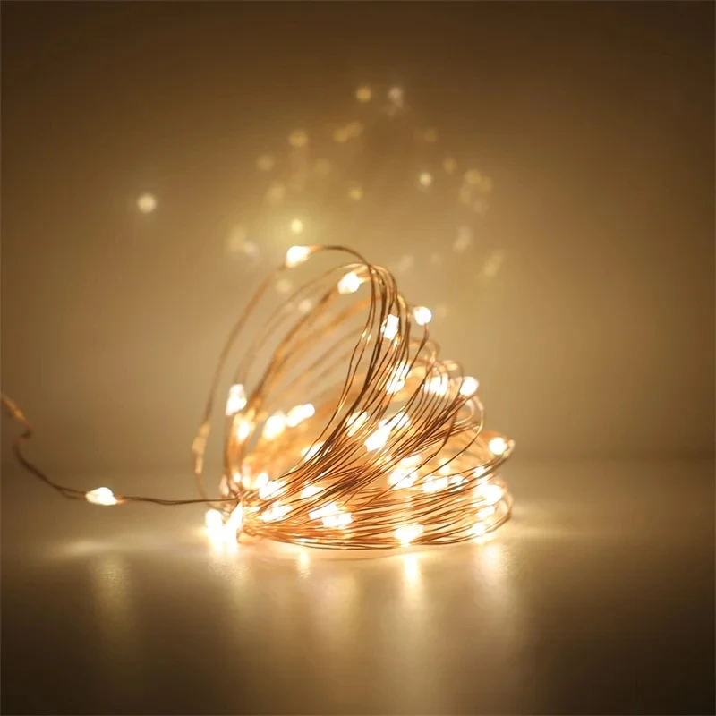 Guirxiété lumineuse LED pour fête de Noël, fil argenté, lumière dégradée, lumière blanche chaude et froide, décoration lumineuse, batterie 10-100 gible, 62, 1m-10m