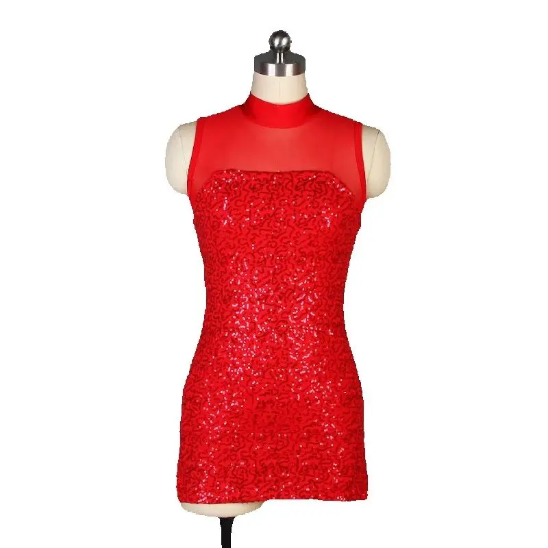 

19871 Red Sequin Mesh Bodice Bikeshort dance costumes Lyrical & contemporary dance costumes ballet dress 3 Colors