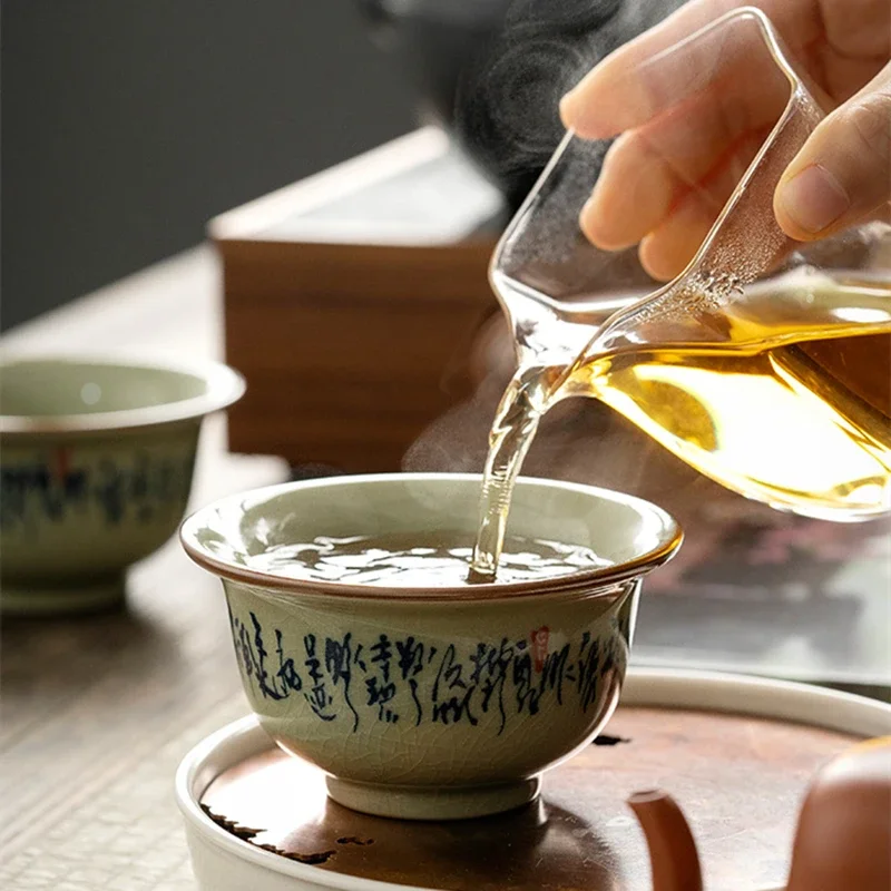 Hand Painted Tiger Cups Ceramic Opening Calligraphy Pottery Tea Cup Set Teaware Bowl For Tea Ceremony Coffee Mugs Teacup Zen