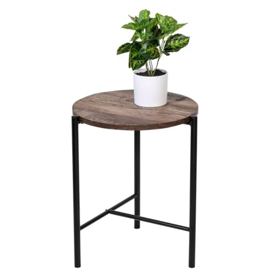 Round Side Table Accent End Table with Steel Frame Walnut