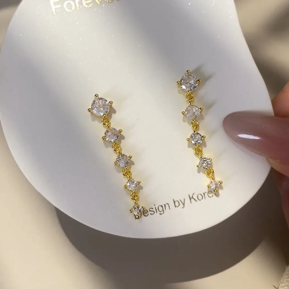 Luxury Charm Shiny 925 Sterling Silver Inlay Zircon Long Tassel Dangle Earrings for Women Korea Bride Designer Earrings Jewelry