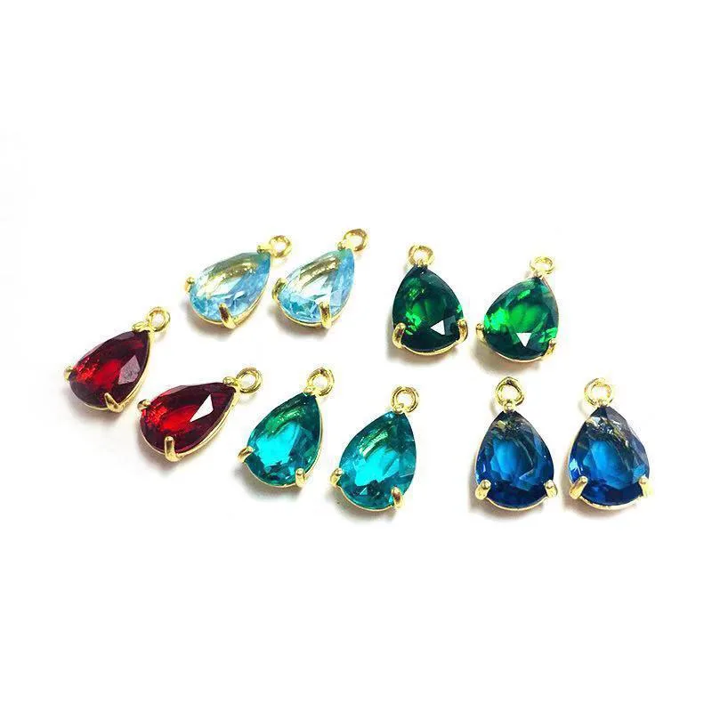 11 Color Brass Gold CZ Colored Zircon Water Teardrop Charm Pendant Wholesale For Jewelry Making Supplies