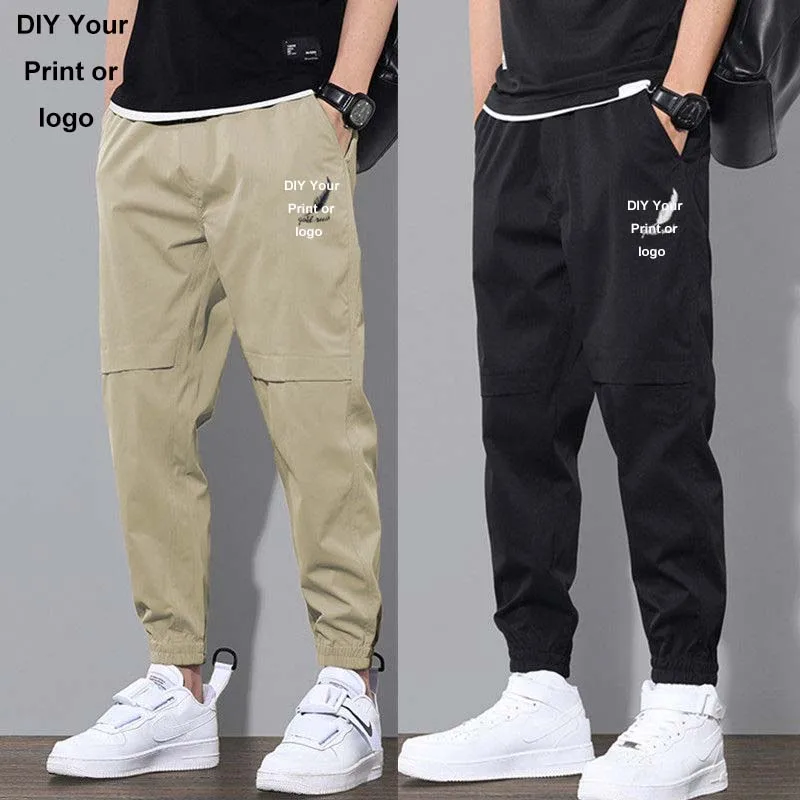 Pantalones largos de poliéster con logotipo personalizado para hombre, pantalón de trabajo, cintura elástica, informal, deportes al aire libre, otoño