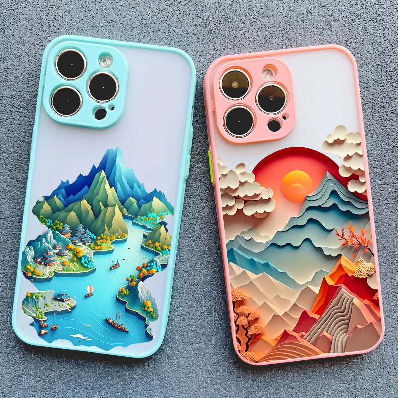 Printing Landscape Phone case For iPhone 16 15 7 8 Plus XS X XR 14 13 Pro Max 13 12 Pro Max Mini Creative Mountains Back Cover