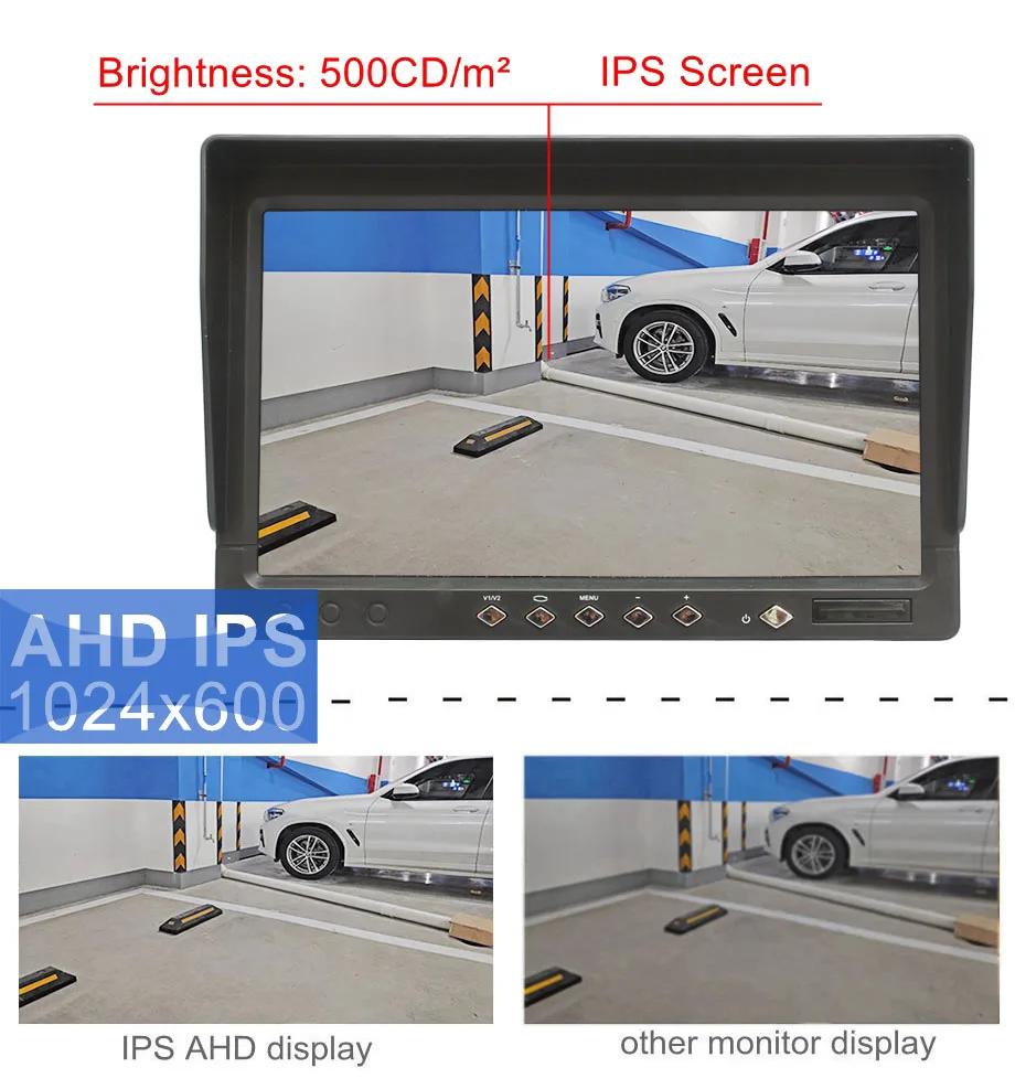 DIYSECUR 1024x600 7inch AHD IPS Car Monitor Rear View Monitor Max Support 1080P AHD Camera with Sun Hood Visor