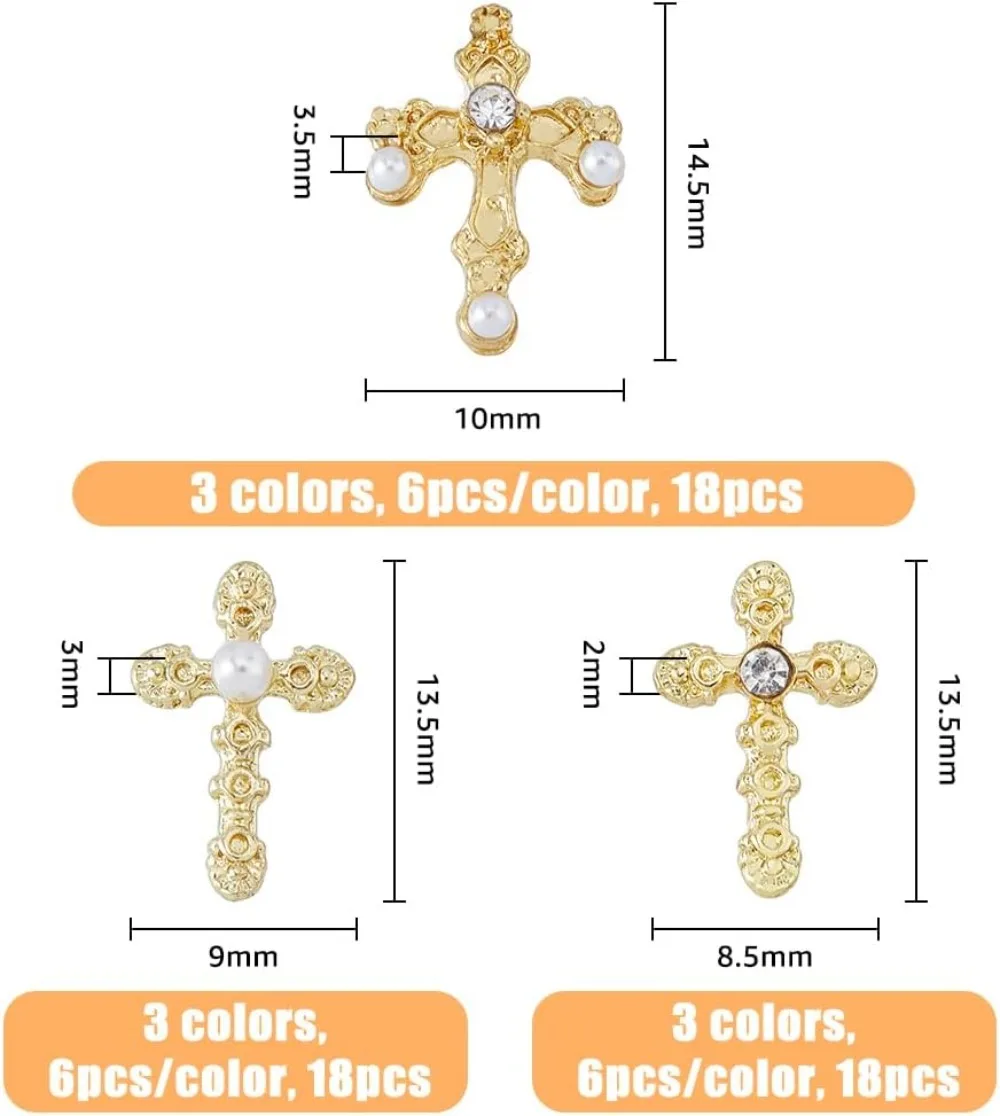 54Pcs 9 Style Zinc Alloy Rhinestone Cabochons Charm Cross Nail Art Decoration Accessories 3D Metal Chain Buckle Charm making kit