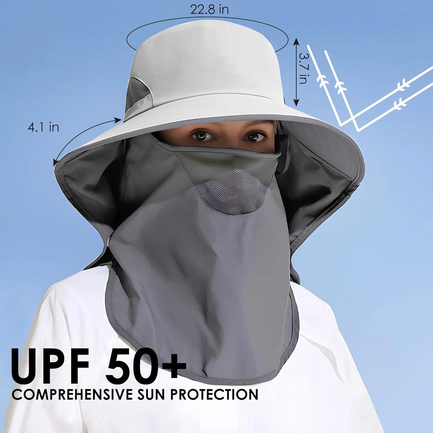 屋外用サンハット 取り外し可能なネックフェイスフラップ UPF 50+UV 保護バイザー 釣り帽子 ネックフラップ付き メンズ&レディース用