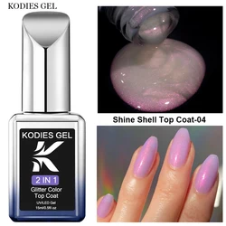 KODIES GEL Aurora Chrome Top Coat Glitter Gel Nail Polish Semi Permanent UV Pearl Shell Pink Gel Polish Finish Cover Topper Nail