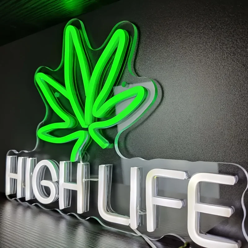 ASSHNMOR Green Leaf Neon Sign, USB Powered LED Wall Hanging Light, Plastic Material, Non-Dimmable Push Button Control