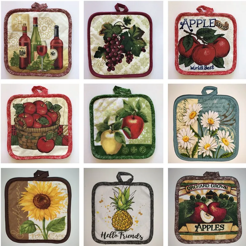 5 Stück/Packung 16,5x16,5cm Quadratische Näh-Baumwoll-Topfuntersetzer Hitzebeständige Topfuntersetzer Tischsets Küchen-Backzubehör – Detail 1