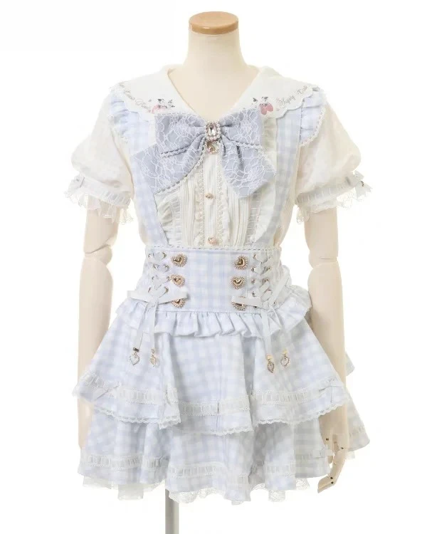 

College Style Versatile High Waist Bow Strap Skirts Liz Japanese Sweet and Cute Girl Heavy Industry Printed Plaid Short Skirt