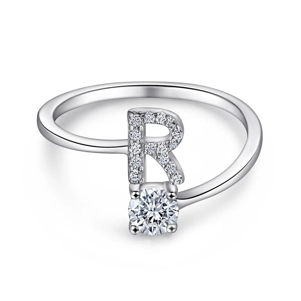 Women's Adjustable Initial Ring with Cubic Zirconia, Stackable Gift