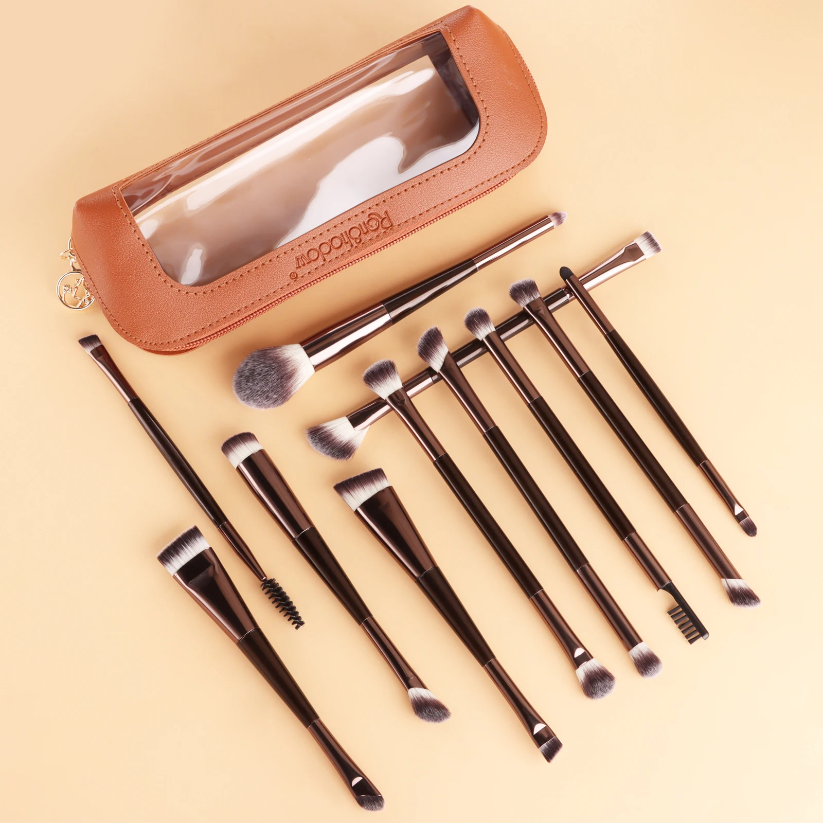 11Pcs Professional Makeup Brush Set With Transparent Storage Bag For Foundation Powder Eyeshadow Eyebrow Travel Cosmetic Tools