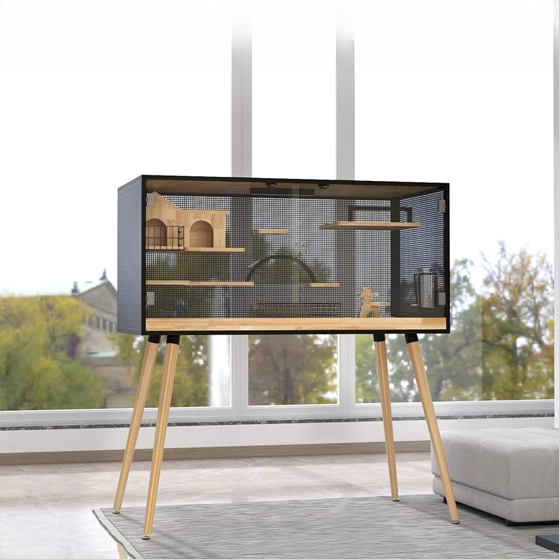High landscape transparent starry sky bridge solid wood double house small bridge chinchilla villa running wheel cage cabinet