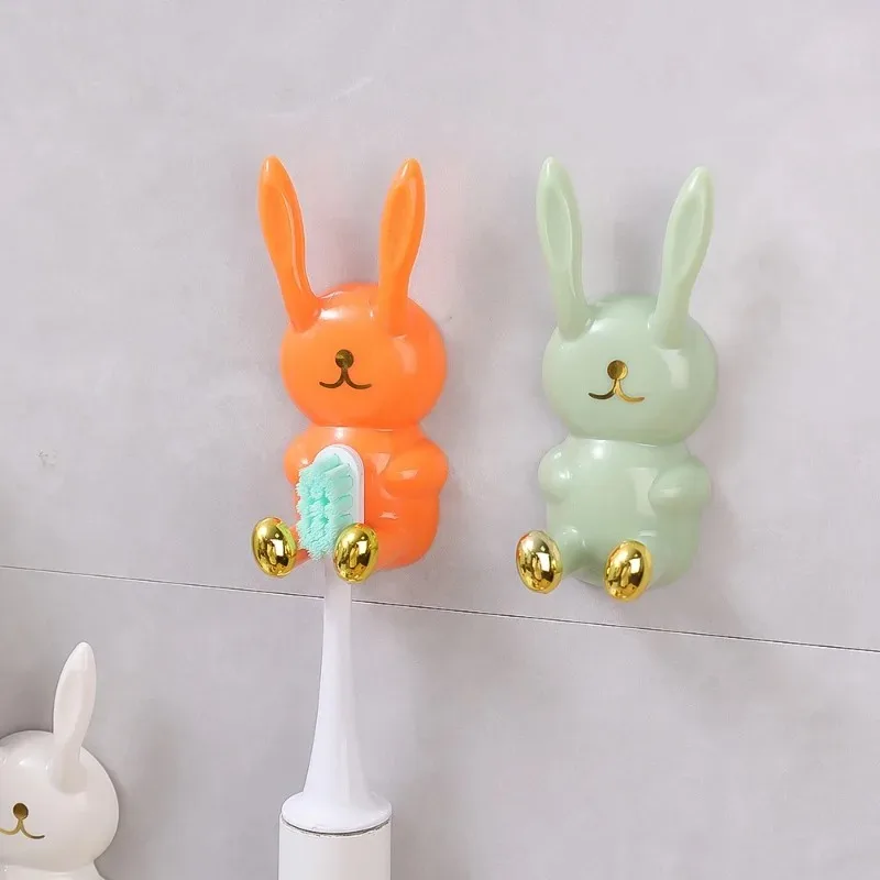 1/4PCS Cartoon Rabbit Toothbrush Holder Wall Mounted Punch-free Self Adhesive Key Plug Storage Rack Kitchen Bathroom Organizer