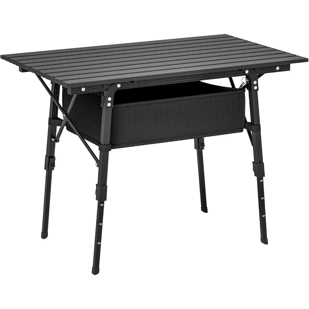 

3ft Portable Camping Table with Storage Bag, Adjustable Height Aluminum Small Folding Table, Lightweight Picnic Table with Carr